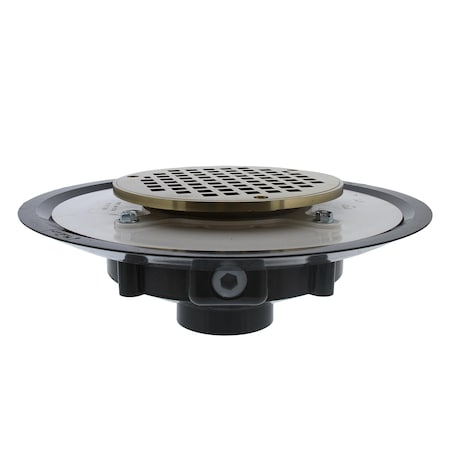 Jones Stephens 2in. Heavy Duty PVC Drain Base with 3-1/2in. Metal Spud and 6in. Polished Brass Strainer D50028